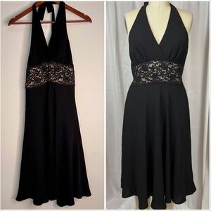 Jones New York Womens 6 Black & Beige Elegant Halter A-Line Cocktail Dress